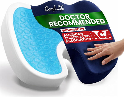 ComfiLife Doctor Recommended Seat Cushion - Premium Gel & Memory Foam Office Chair, Car Seat, Lifting Cushion - Chair Cushions for Back & Sciatica Relief - Seat Cushions for Office & Desk (Black)