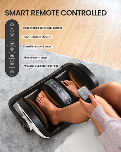 RENPHO 4-in-1 Customizable Electric Shiatsu Foot & Calf Massager with Heat | 3 Modes & 4 Levels Compression Massage for Tired Feet, 3 Modes Timing, FSA Eligible HSA, Gifts for Women & Men, Size 14