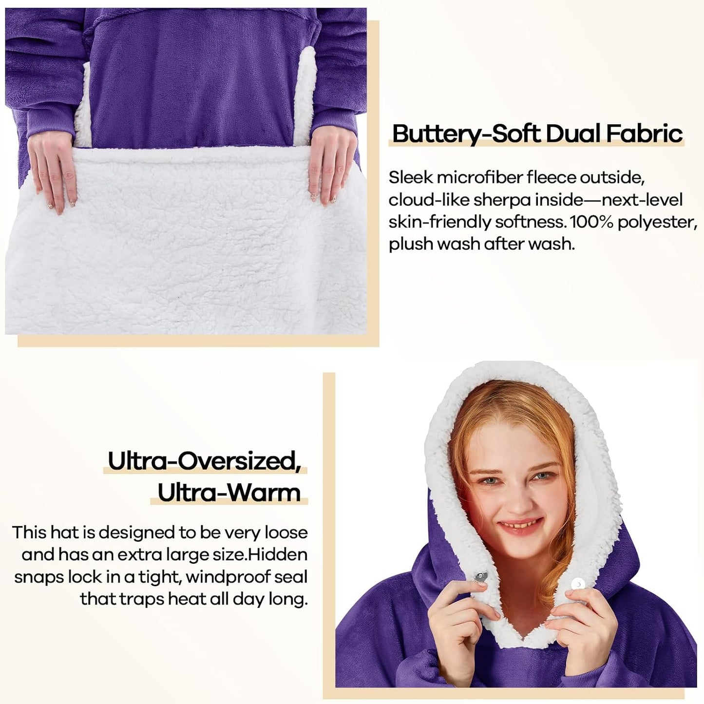yescool Wearable Blanket Hoodie, Flannel Sherpa Fleece Blanket Sweatshirt for Adults Women Men,One Size Fits All - Colors B