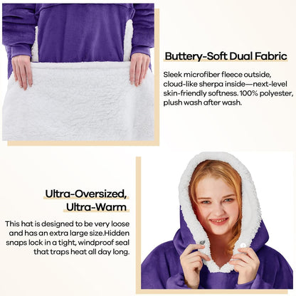 yescool Wearable Blanket Hoodie, Flannel Sherpa Fleece Blanket Sweatshirt for Adults Women Men,One Size Fits All - Colors B