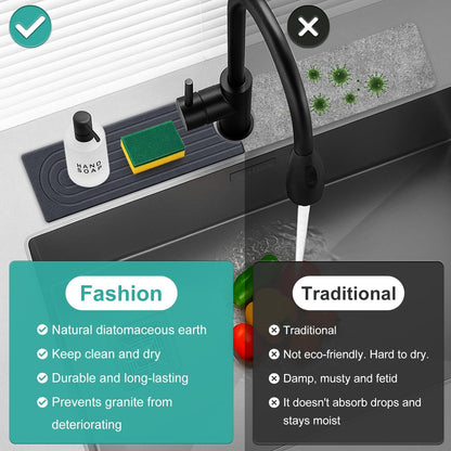 Fast Dry Stone Faucet Mat for Bathroom Sink Kitchen Counter Marble Trays | Small Diatomite Sink Splash Guard White Absorbent Tray Counter Quick Drying Stone Kitchen Diatomaceous Earth Around Faucet