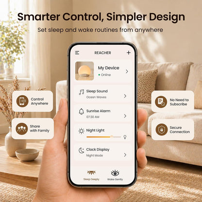 REACHER Smart Sunrise Alarm Clock with App Control and White Noise Machine