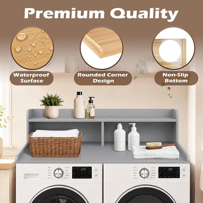 Royxen Laundry Countertop with 2-Tier Shelf Universal Fit, Washer and Dryer Countertop with Storage Space, Shelf Height 11.5 Inches, Solid Wood Core, Walnut