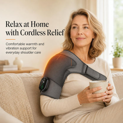 Cordless Shoulder Heating Pad with Massage, Portable Heated Shoulder Massage Wrap Pain Relief Deep Tissue for Men Women