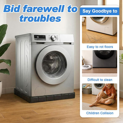31 x 31 x 3 Inch Foldable Washing Machine Pan Washer Drain Pan with Drain Hole and 4 Pcs Mat, Non Slip Leak Proof Anti Vibration Waterproof Drip Tray for Washer Dryer Floor Protection