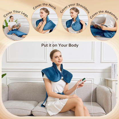 Electric Heating Pad for Neck Back Shoulder Pain Relief, 25"x37" Large Full Body Weighted Heated Pad for Menstrual Cramps - 5 Heat Levels/Snug Fit, Birthday Gifts for Women Men Mom Dad Elders