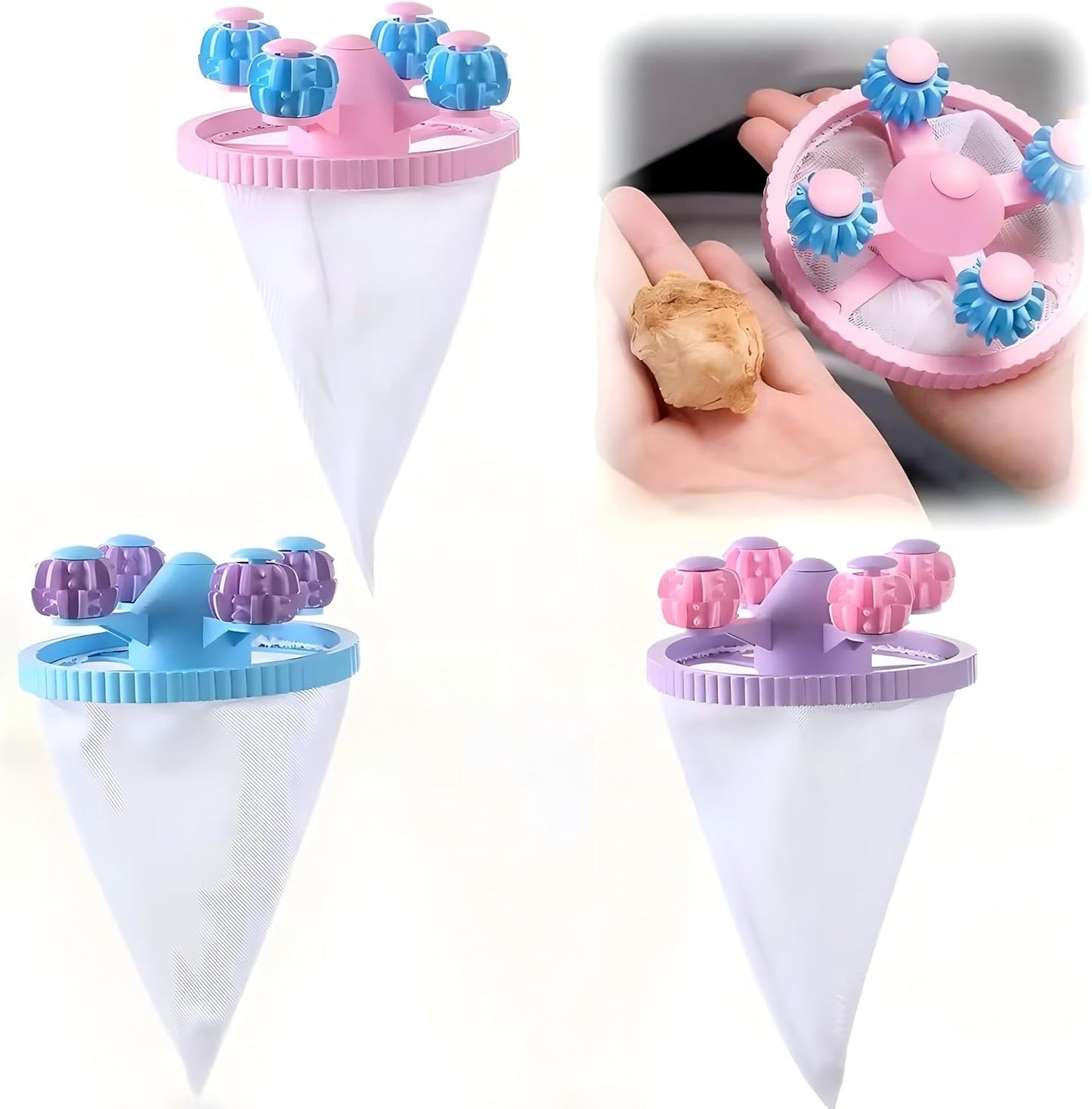 3-Pack Washing Machine Floating Hair Filter Mesh Bag, Reusable Lint Catcher, Pet Dog Cat Hair Remover for Laundry