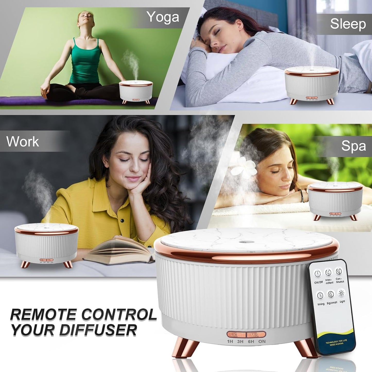 Diffusers for Essential Oils Large Room, 500ml Aromatherapy Diffuser Cool Mist Humidifier with Remote Control,7 Colors Lights & 5 Mist Mode Waterless Auto Off for Women Office Home