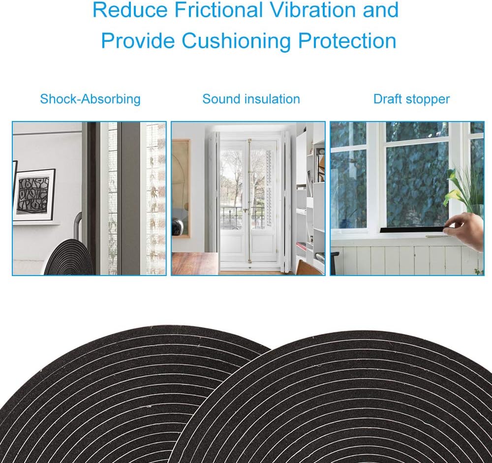 2 Rolls Foam Seal Tape for Door Window Insulation, Soundproof and Shockproof Foam Adhensive Strip, 3/8" Wx3/16 T Single Sided Foam Tape, Cold Air and Draft Closed Cell Seal Strip,Total 32FT