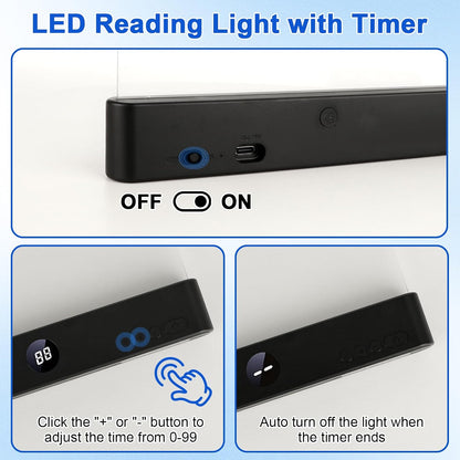 Book Light, Rechargeable Clear LED Reading Light with 3 Colors & Timer | Dimmable Full Page Panel Plate Lamp, Reading Lights for Book, Kids Eye Protection for Night Reading in Bed (White, Small)