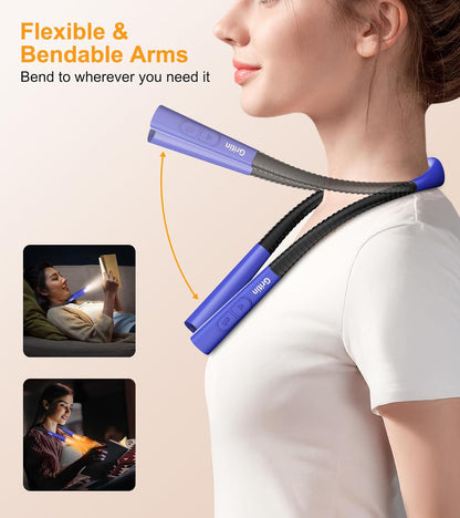 Gritin Book Light, Eye Caring 4-Color&5-Brightness Neck Light Reading Light | Stepless Dimming, 30-min Timer, 80+ Hrs Runtime, Bendable Round Neck Design, Lightweight for Reading, Knitting, Repairing