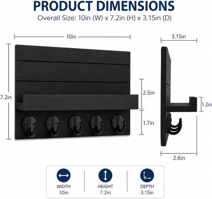 Key Holder for Wall, Decorative Key and Mail Holder, Key Holder Wall Mount with Shelf and Large Hooks, Easy Installation Key Rack for Entryway and Home Decor