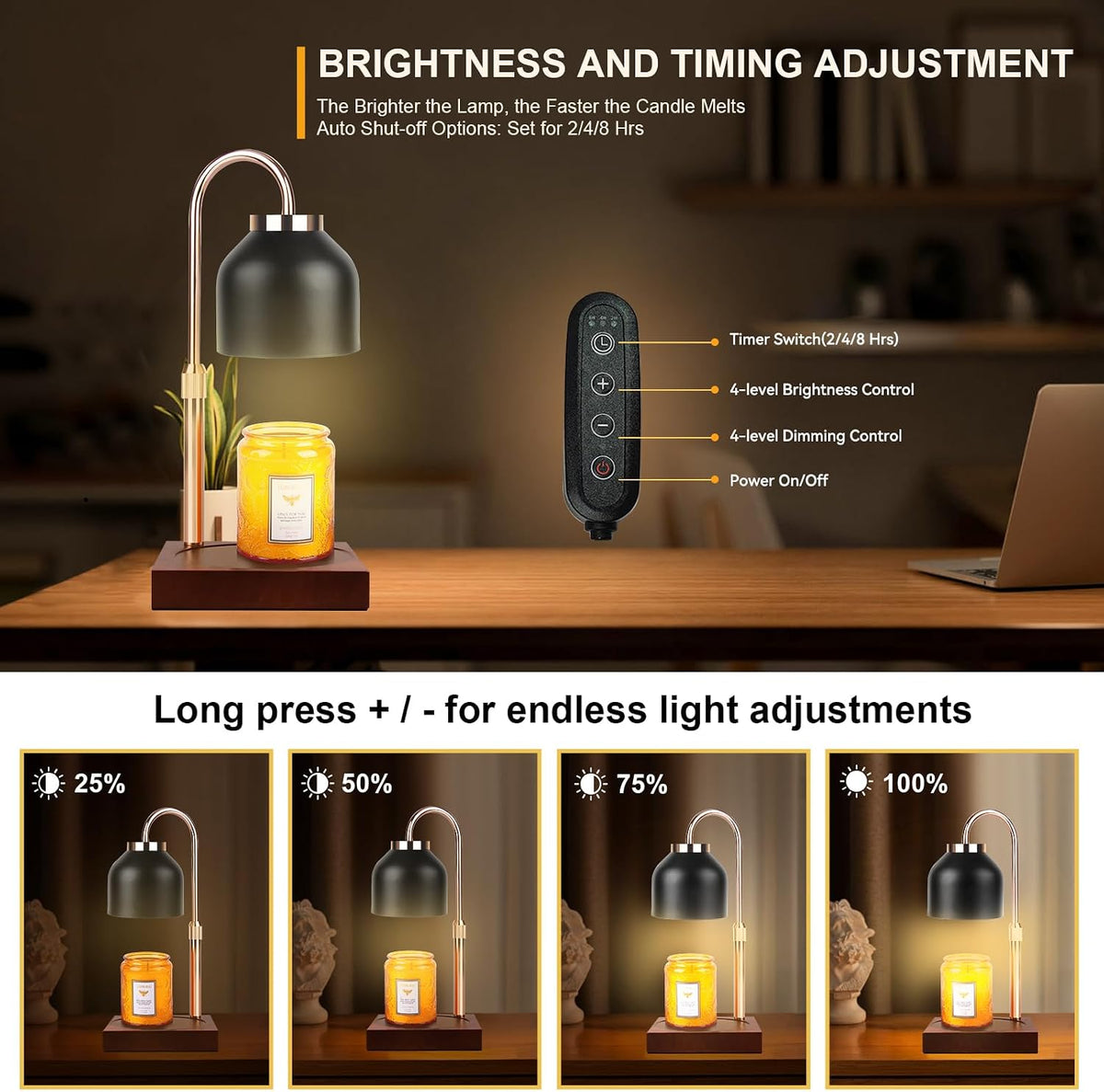 Candle Warmer Lamp with 3 Bulbs, Adjustable Height Dimmable Candle Warmer with Timer, Candle Lamp with Charming Gift Box Ribbon,Birthday Gifts for Women Mom, House Warming Gifts New Home Decor