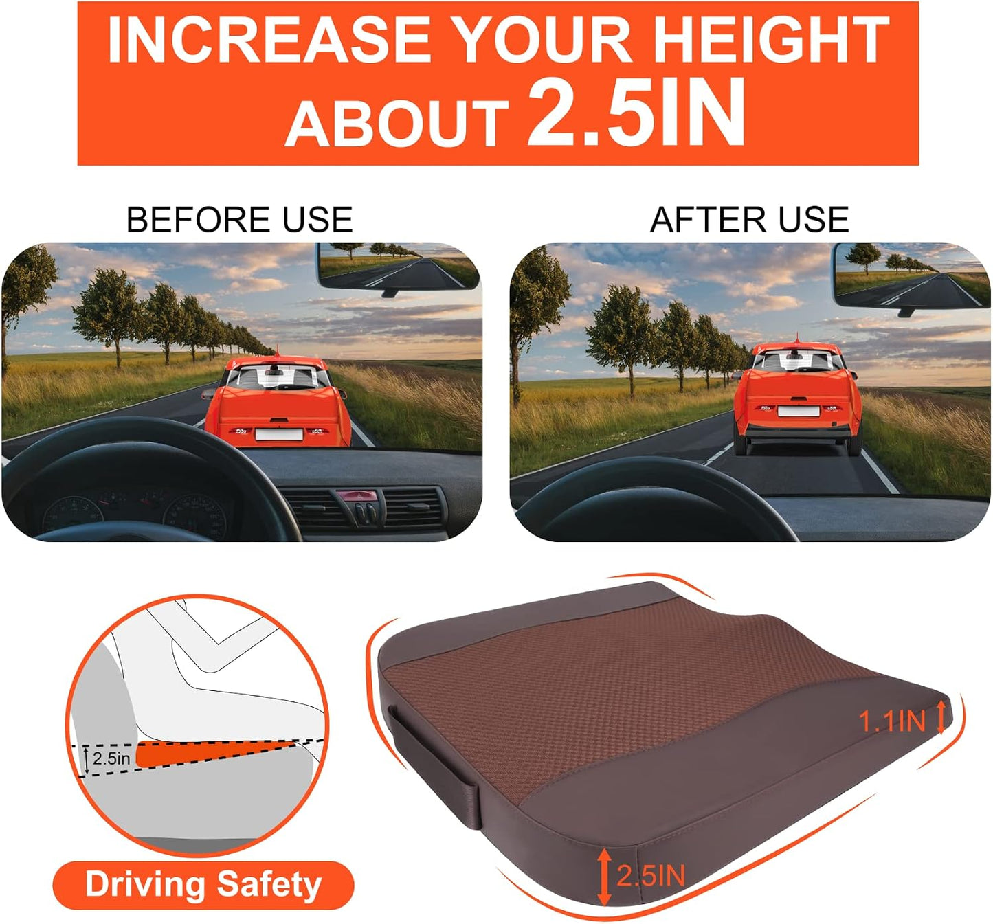 Lofty Aim Car Seat Cushion, Memory Foam Car Seat Cushions for Long Driving | Comfy Car Seat Pillow for Pain Relief, Driver Seat Cushion Adds Height, Butt Cushion for Car, Truck, Office Chair, Black