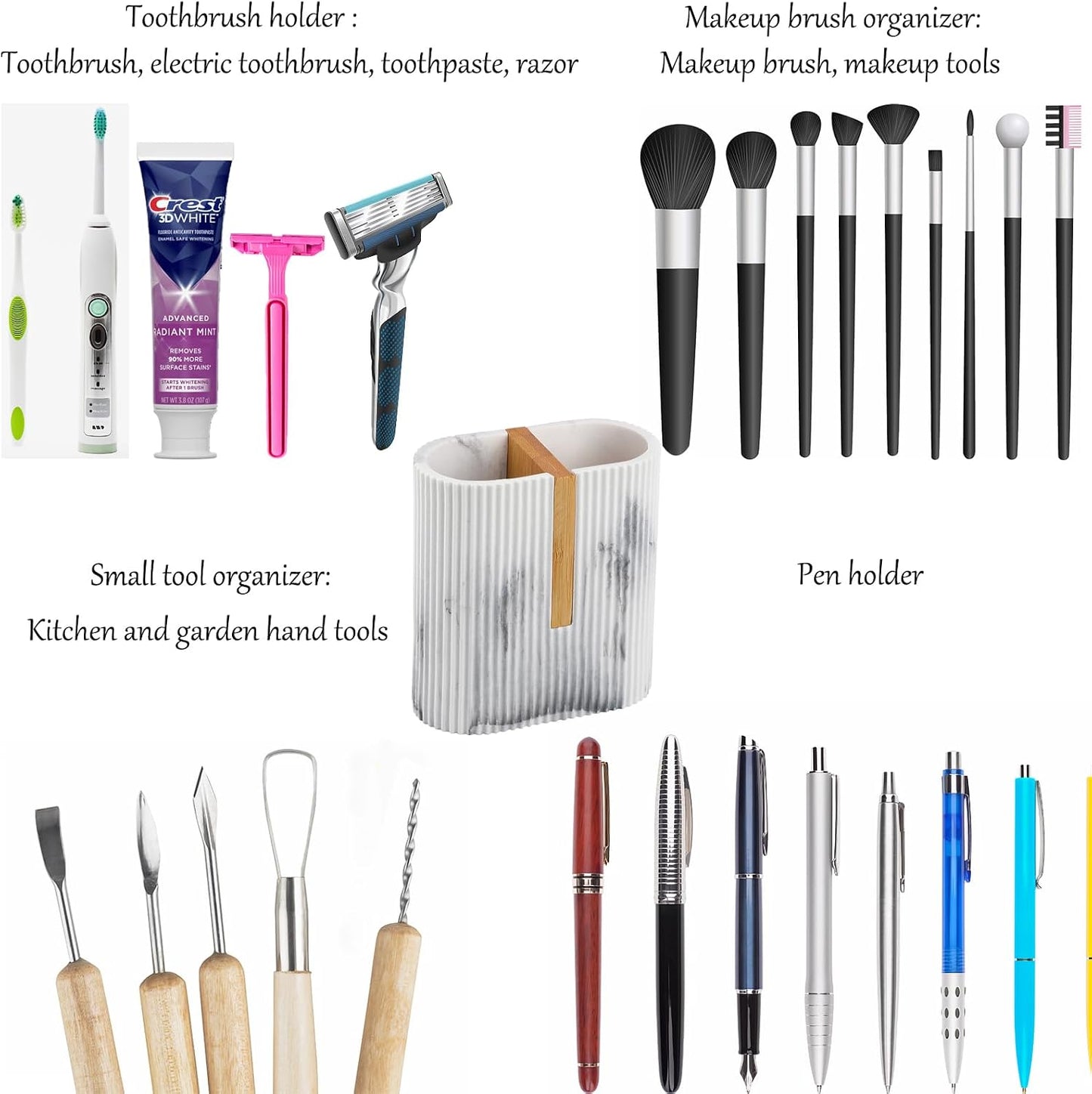 Toothbrush Holders for Bathroom, Bamboo Electric Toothbrush Stand, White | Toothbrush and Toothpaste Organizer for Sink Countertop, Bathroom Storage Stand for Brushing Accessories