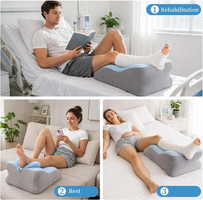 Leg Elevation Pillow, Adjustable Height for After Surgery, Blue | Memory Foam Wedge Pillow for Legs, Recovery/Rest Use, Relieves Swelling Knee Pain, Removable and Washable Cover, Single Leg