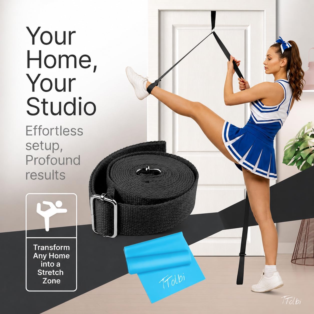 Leg Stretcher Strap with Door Anchor and Resistance Band, Splits Trainer | Home Flexibility Trainer for Splits, Ballet, Dance, Cheer, Yoga, Gymnastics, Pole and Taekwondo, Kids to Adults, All Levels