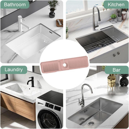 24 Inch Upgraded Draining Mat Folding faucet Mat for Bathroom Sink Splash Guard 7° Slope with Button Lock Water Draining Pad for Kitchen Bathroom Bar(Pink)