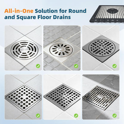 Hibbent Upgraded Shower Drain Hair Catcher for Bathroom Floor 4" Drain, Anti-Clogging Shower Drain Cover, Stainless Steel & Silicone Drain Strainer with Handle, Shower Drain Protector, Grey
