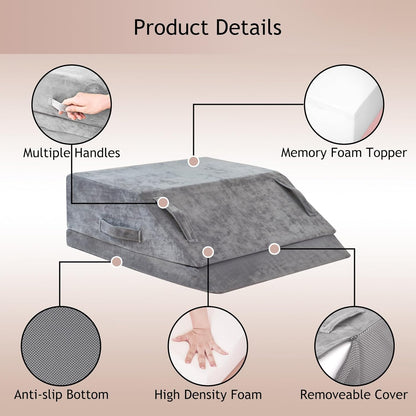 Wedge Pillow for Sleeping, Bed Wedge Pillow for After Surgery 3-Height Memory Foam Leg Elevation Pillow for Swelling Back Pain Relief Sciatica Knee Ankle Pain Bed Support Legs L 24"