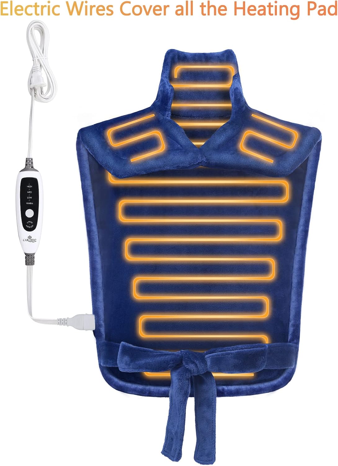 CAROMIO Massaging Heating Pad for Back Pain Relief, Neck and Shoulders