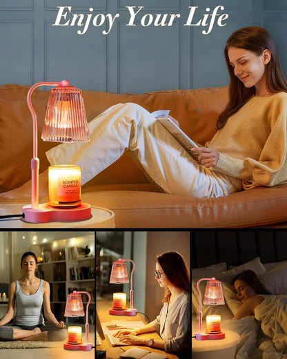 Candle Warmer Lamp with Timer & Dimmable Settings, Adjustable Height Flameless Scented Wax Melter for Jar Candles, Elegant Home Decor Warmer Lamp with 2 Bulbs, Gift for Women Mom Friend Family, White