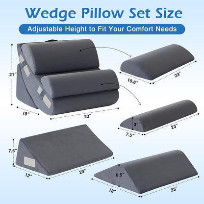 Ahpmeoa 6PCS Wedge Pillow Set for After Surgery, Orthopedic Bed Wedge Pillow for Headboard, Memory Foam Back Pillow for Bed Sitting Up, Sit Up Pillow for Acid Reflux Relief, GERD, Anti Snoring (White)
