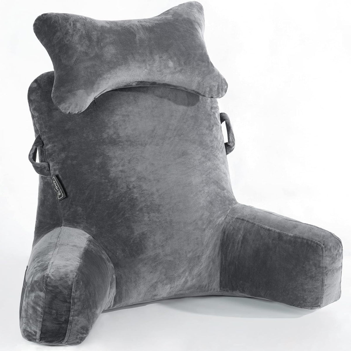 SLIGUY Reading Pillow-Bed Rest Pillow with Detachable Neck Roll & Support Arm for Sitting in Bed Couch or Floor-Backrest Reading Pillow Adult Back Pillow for Reading/Watching TV/Gaming,Dark Grey