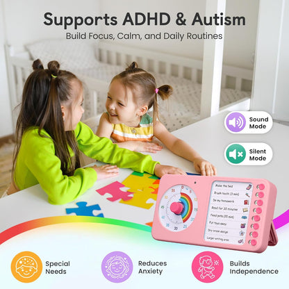 2-in-1 Visual Timer ADHD with Task Board, to-Do List, Checklist | Dry Erase Chore Chart and Visual Schedule for Kids ADHD, Rainbow Countdown Timer for Classroom, Home, Homeschool (White)