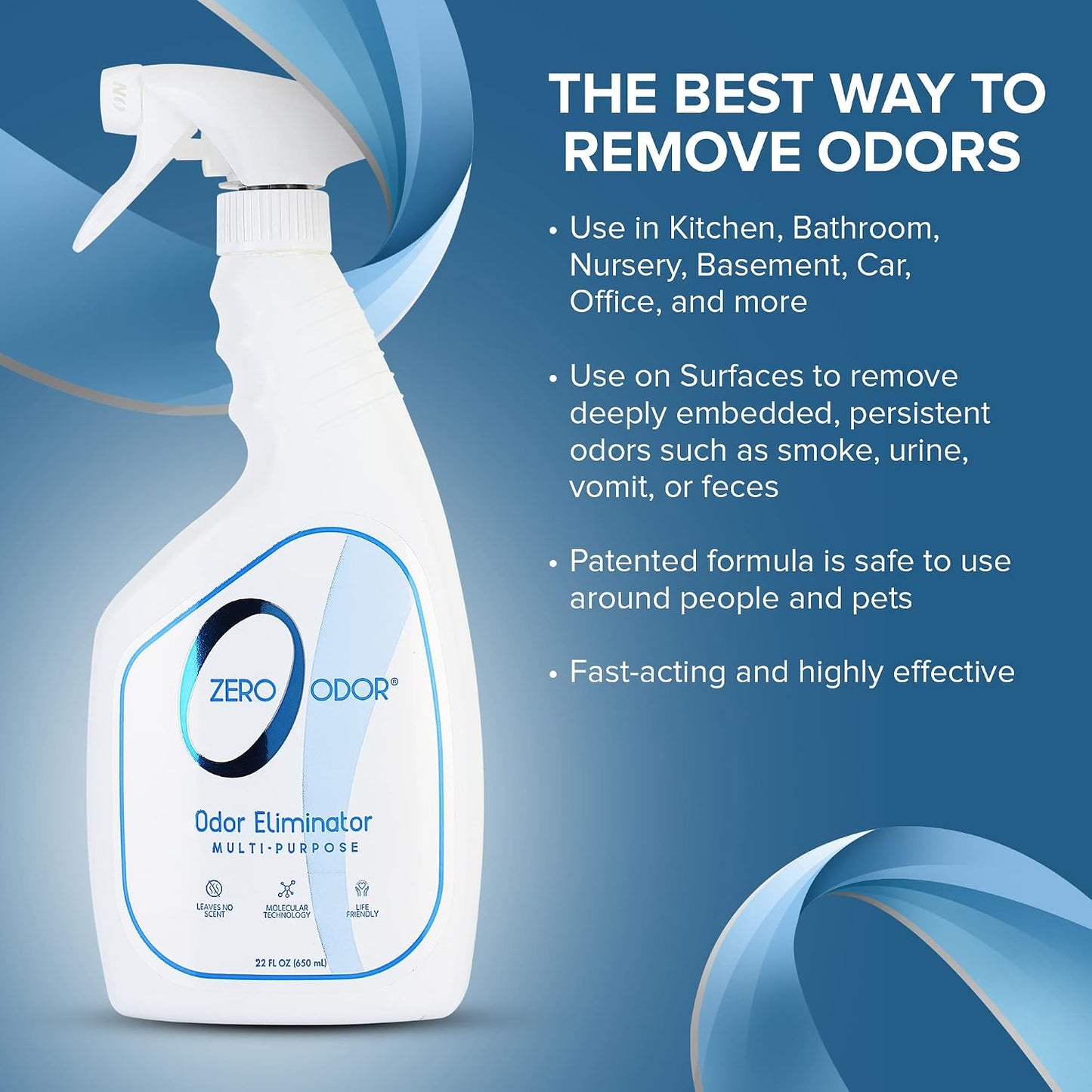 Zero Odor Multi-Purpose Odor Eliminator, Fabric & Room Deodorizer, 16 oz | Odor Eliminator Spray for Closet, Bathroom, Basement, Trash & Upholstery, Air and Surface use