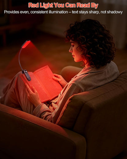 630nm Red Book Light for Reading at Night - Zero Blue Light, Dimmable Reading Lights for Books in Bed, LED Book Lamp Clip on, Gift for Students Parents Nurse Studying Travel (1 Pack)