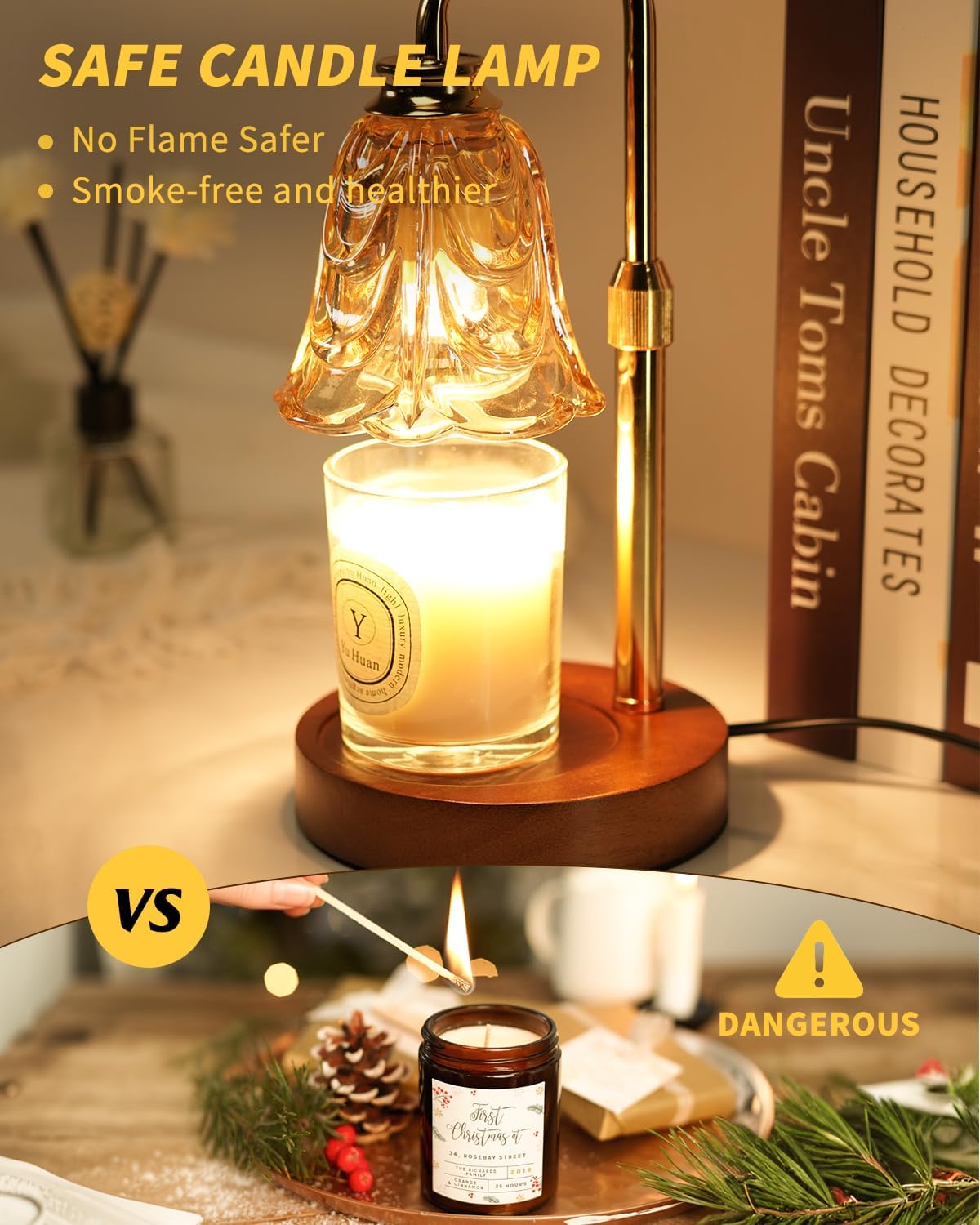 SupBri Candle Warmer Lamp with Timer & 4Bulbs, Pink Flower Glass Shdae