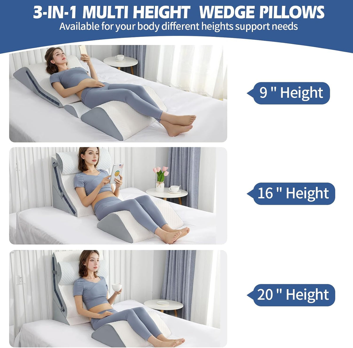 Simpledad Wedge Pillow for Sleeping, Orthopedic Bed Wedge Pillow Set
