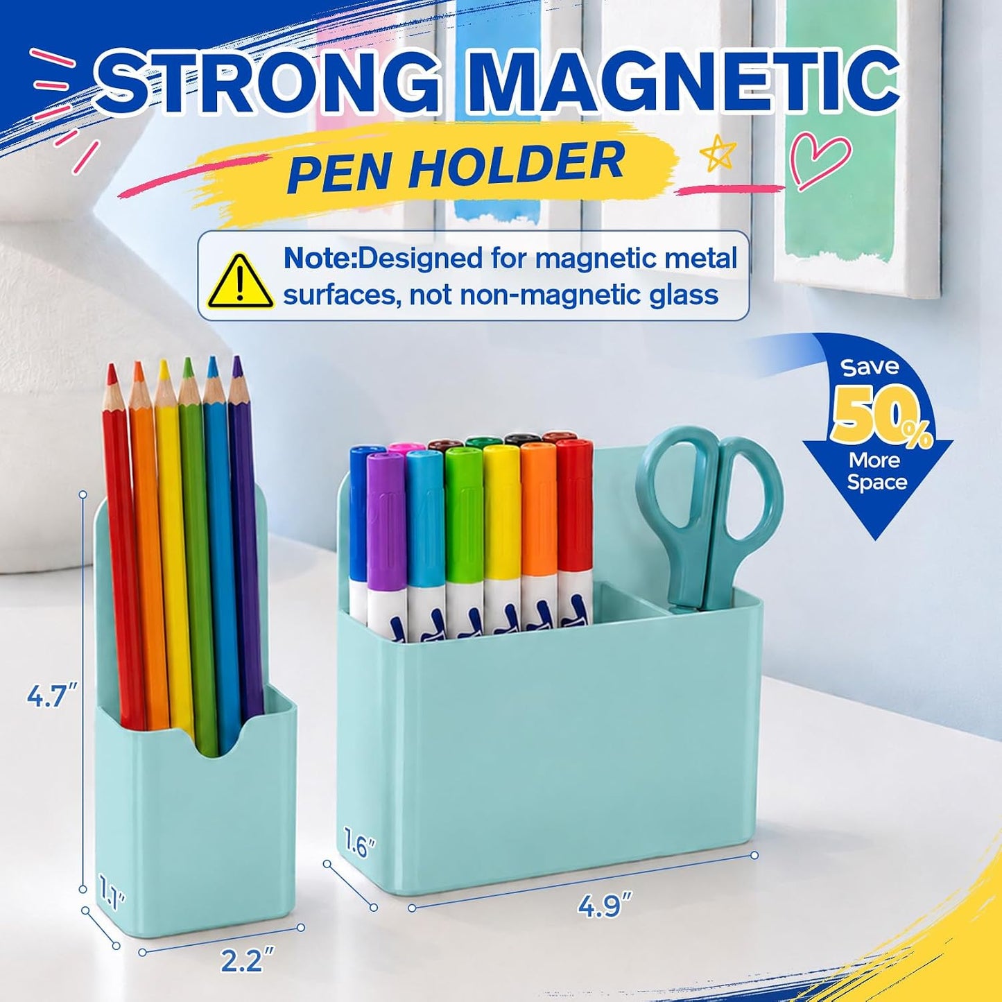 Magnetic Pen Holder, Magnetic Marker Holder, 4 Pack, White | Magnetic Cups for Dry Erase Markers, Pen Organizer for Whiteboard, Refrigerator, Locker, Cruise, Classroom, Office, School