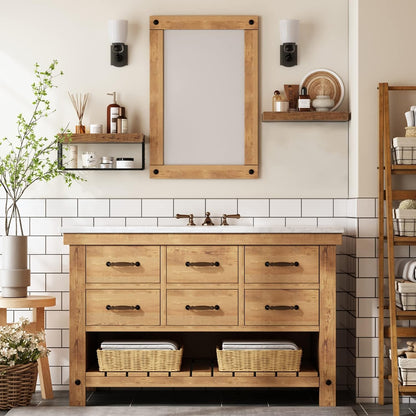 QEEIG Bathroom Shelves Over Toilet - Wall Mounted Floating Shelves Toilet Paper Storage Small Farmhouse Decor Shelf 16 inch Set of 3, Rustic Brown (019-BN3)