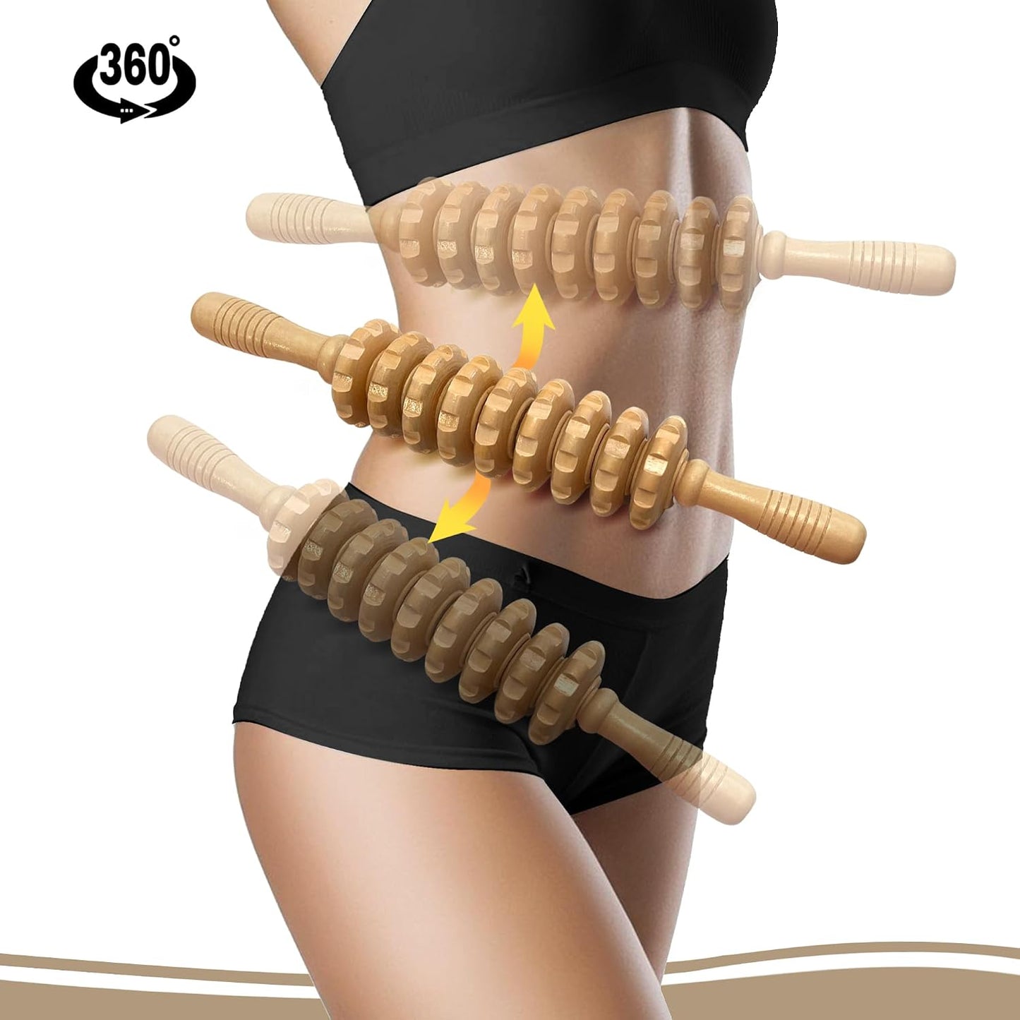 Manual Wood Therapy Massage Stick, Wooden Cellulite Muscle Roller for Legs | Body Sculpting, Lymphatic Drainage Massager, Wooden Massage Tools for Trigger Points Relief, Sore Muscle Recovery