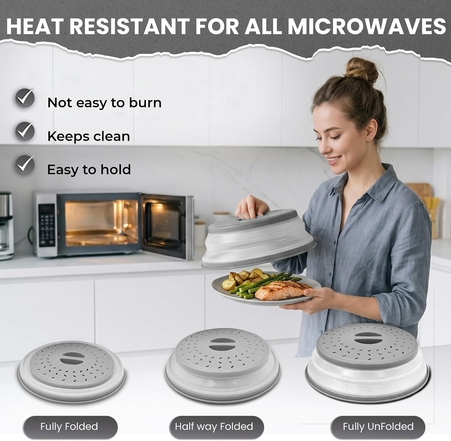 Collapsible Microwave Splatter Cover for Food, 10.5 Inch, Pack of 2 | Silicone and plastic, steam vent, BPA free, reusable, food splatter guard, 2 pack set