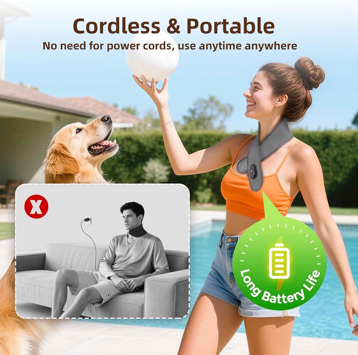 Cordless Neck Heating Pad for Pain, Neck Massager with 660nm 850nm Red Light, Heated Neck Wrap with 3000mAh Rechargeable, 3 Levels Heat & Massage, Gray