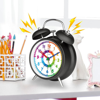 Peakeep Loud Alarm Clock for Heavy Sleepers Adults, Metal 4.5 Inches | Twin Bell Battery Operated Analog Alarm Clocks for Bedrooms Kids' Room Decoration (Jewel Blue)
