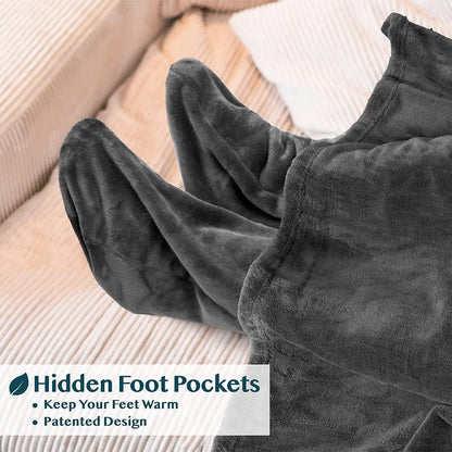 PAVILIA Fleece Blanket with Sleeves and Foot Pockets Women Men, Dark Purple