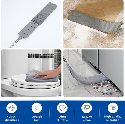 Retractable Gap Dust Cleaner Cleaning Tools with 2 Microfiber Dusting Cloths Long Handle 60inches Washable and Retractable Duster Brush for Cleaning Under Appliances Furniture Couch Fridge