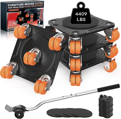 Heavy Duty Furniture Movers with 8 Wheels | Dual-Wheel Design Carbon Steel Panel Furniture Dolly Set with Lifter,360°Rotating Casters for Easy Moving,Max Load 3306 LBS