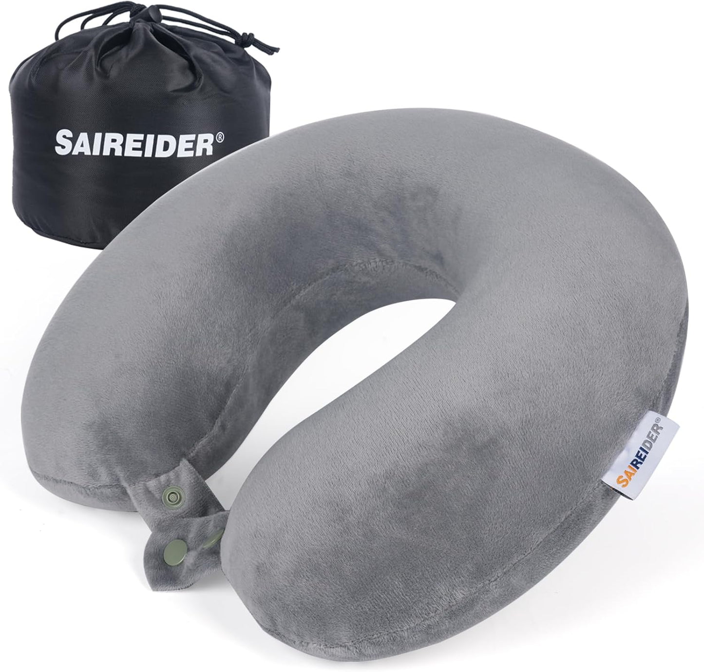 SAIREIDER Travel Pillow 100% Pure Memory Foam Travel Neck Pillow, Airplane Pillow for Traveling、Car、Home、Office，Washable Cover（Black）