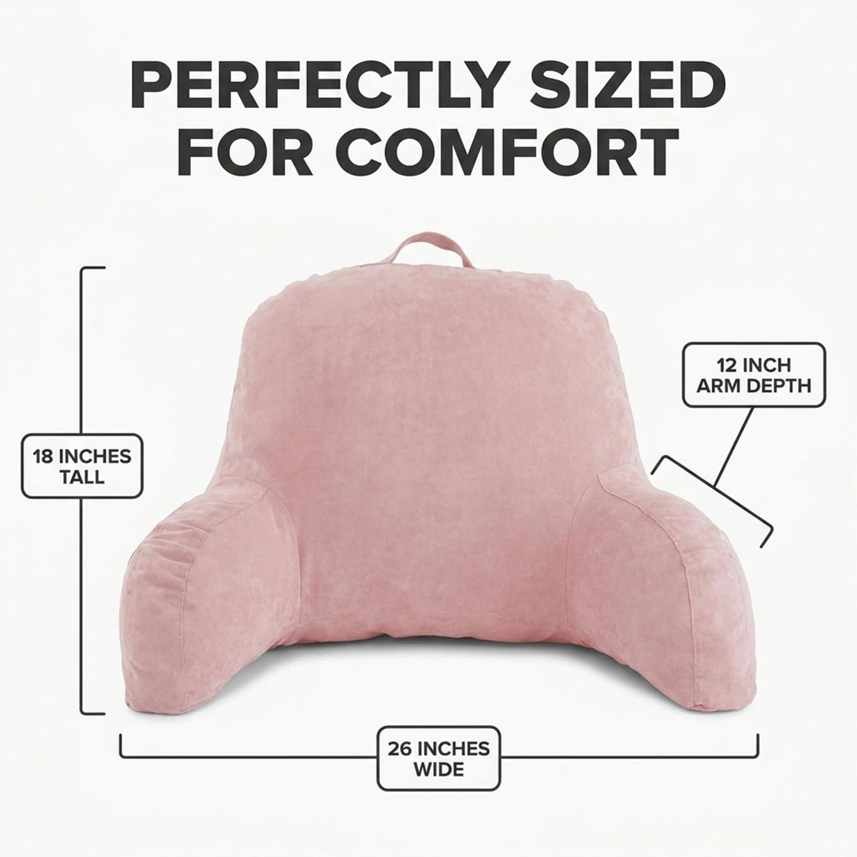 Deluxe Comfort Microsuede Bed Rest - Reading and Bedrest Lounger - Sitting Supprt Pillow - Soft But Firmly Stuffed Fiberfill - Backrest Pillow With Arms, Light Purple