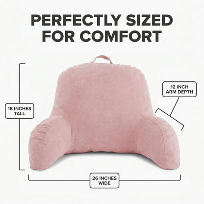 Deluxe Comfort Microsuede Bed Rest - Reading and Bedrest Lounger - Sitting Supprt Pillow - Soft But Firmly Stuffed Fiberfill - Backrest Pillow With Arms, Light Purple