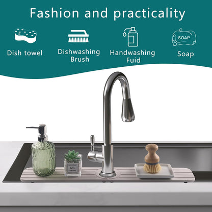 Water Absorbing Stone Kitchen Sink Mat Faucet Splash Guard for Bathroom | Quick Dry, Raised Feet, Diatomaceous Earth, Stone Faucet Mat, Sink Protector for Counter, Sink Accessories, Bathroom Decor