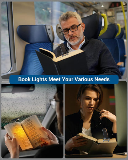 DEWENWILS USB Rechargeable Book Reading Light, LED Clip on Booklight Green | Blue Light Blocking, Amber & Warm White, Flexible Lighting Angle, Compact & Lightweight for Plane, Train, Car Traveling