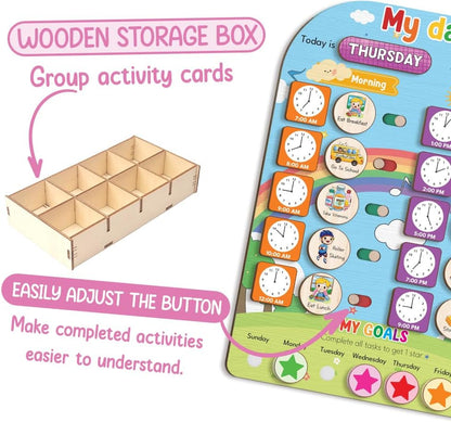TinyKidz Wooden Daily Routine Chart 11x15, Schedule Board for Kids, Wooden Chore Chart for Kids, Responsibilities Chart for Toddlers, Morning Bedtime Routine for Toddlers