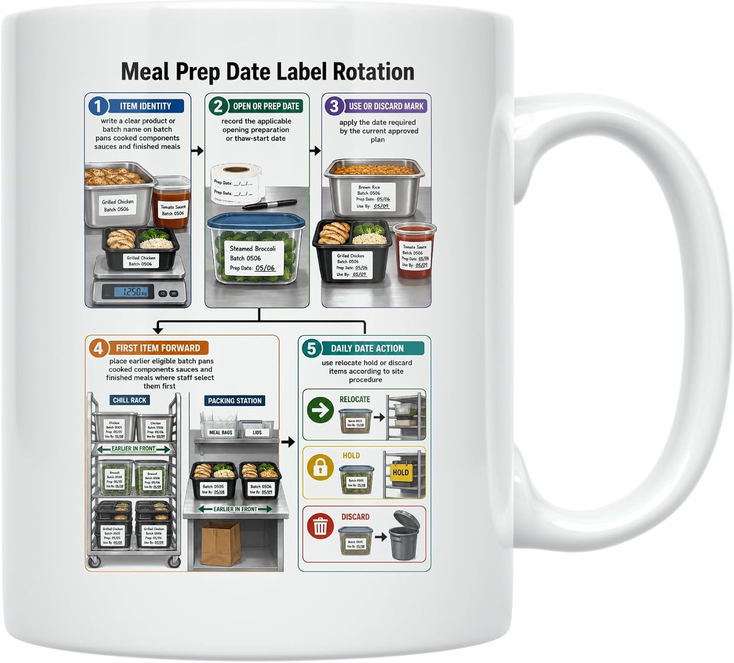 Meal Prep Teams Mug - Meal Prep Date Label Rotation - 11 oz Ceramic