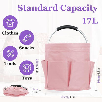 17L Cleaning Caddy with Handle and 6 Pockets, Foldable Cleaning Supply Caddy, Portable Shower Caddy in 600D Oxford Fabric, Multifunctional Storage Basket for Camping, Gardening, Black